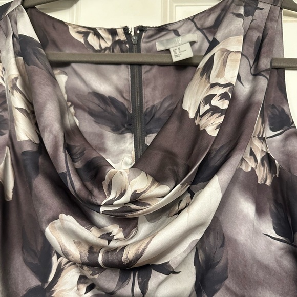 H&M big floral cowl neck cocktail dress pockets banded waist sleeveless sheath‎ - Picture 3 of 9